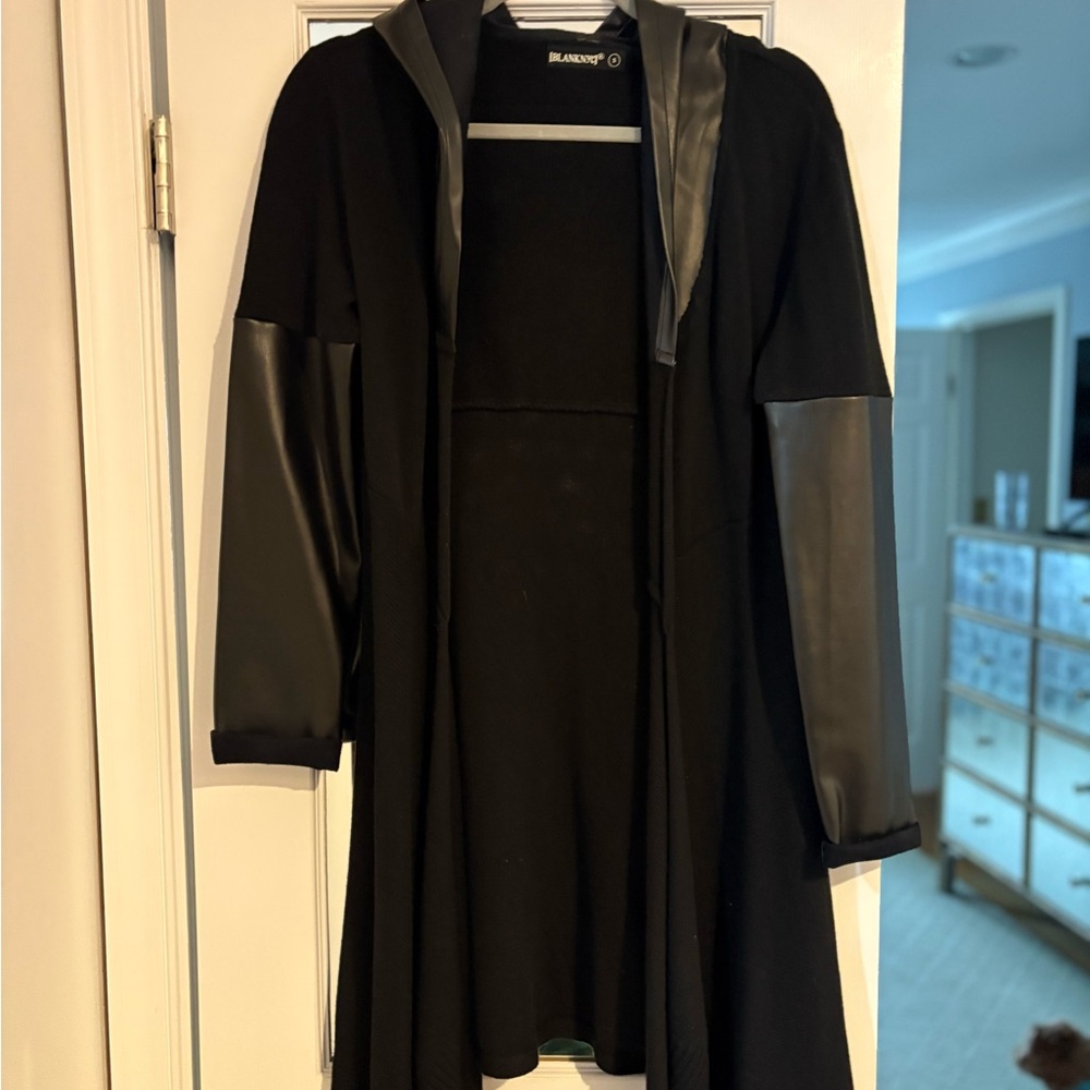 Blank NYC Black Cardigan with Faux Leather Accents